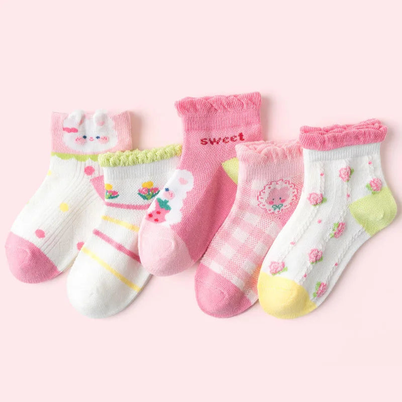 5 Paar/Los Kinder Baumwollsocken Mädchen Junge Baby Teenager Kinder Niedliche Cartoon Mode Weiches Netz für Sommer 1-12 Jahre Neue Schülersocken