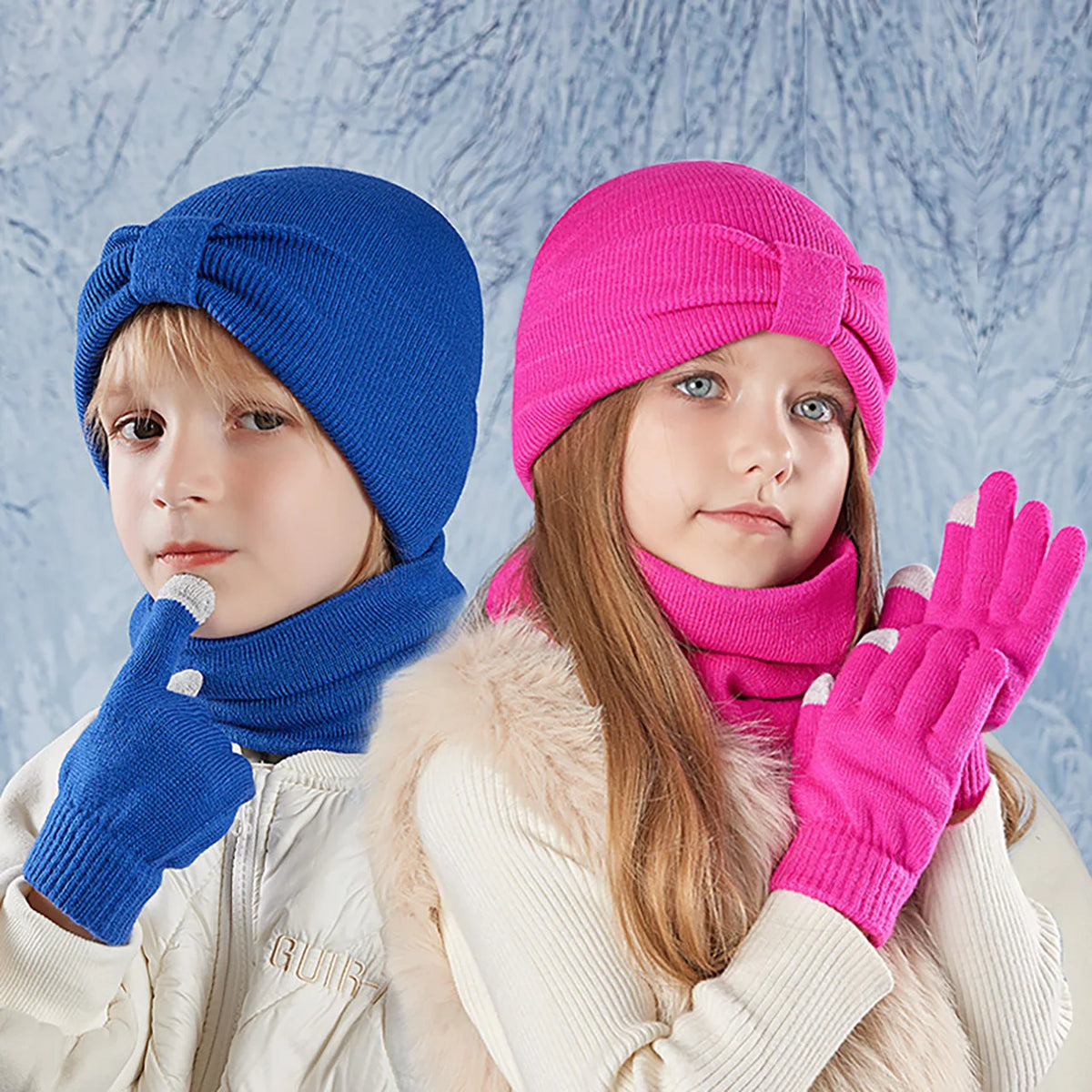 Anti-Cold Warm Children Hat Gloves Scarf Set Thermal Headband Cycling Ski Outdoor Ear Protection Knit Woolen Cap Winter Beanies