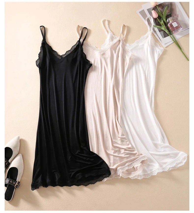 Mulberry Silk V-neck Lace Sexy Suspender Nightdress Ladies' Night Dress Thin Sling Nightdress Women Summer Nightgown