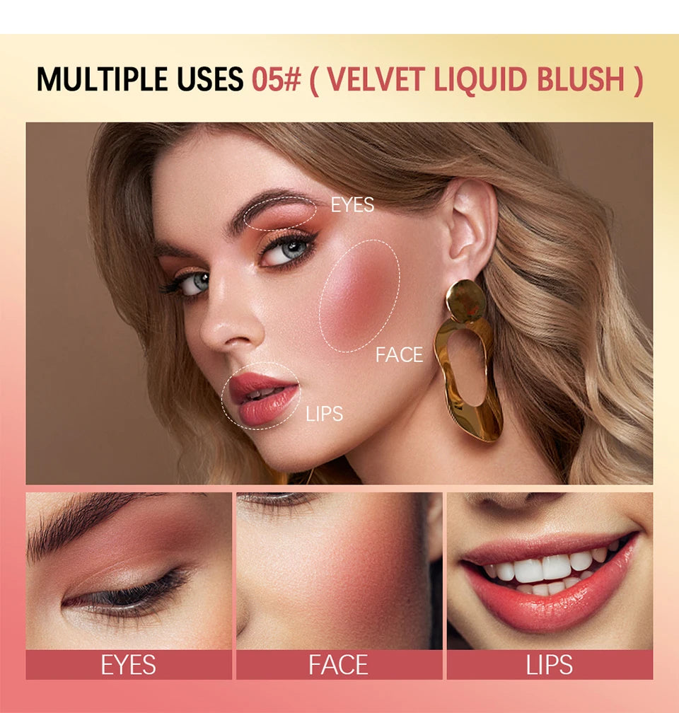 7.5ml Matte Liquid Blush Velvet Blusher Orange Peach Face Pigment Lasting Beauty Natural Cheek Tint Cream Waterproof  Blush