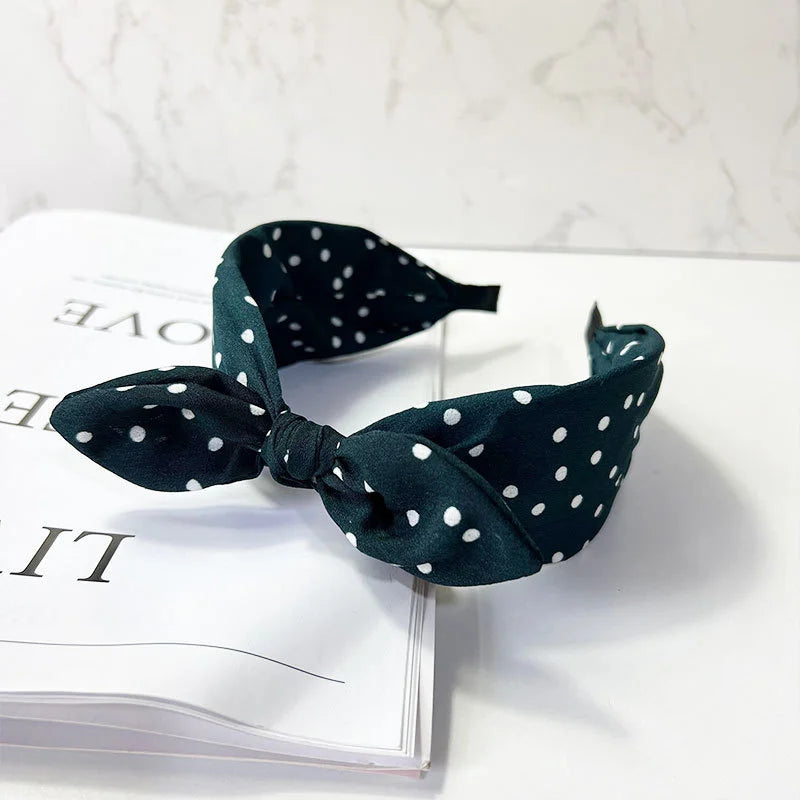 Chic Polk Dots Print Headband with Bunny Bowknot for Women Girls Daily Use Head Wears