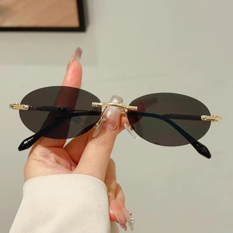 KAMMPT Rimless Oval Sunglasses 2025 Men New Fashion Gradient Outdoor Casual Shades Women Trendy Brand Design Decor Sun Glasses
