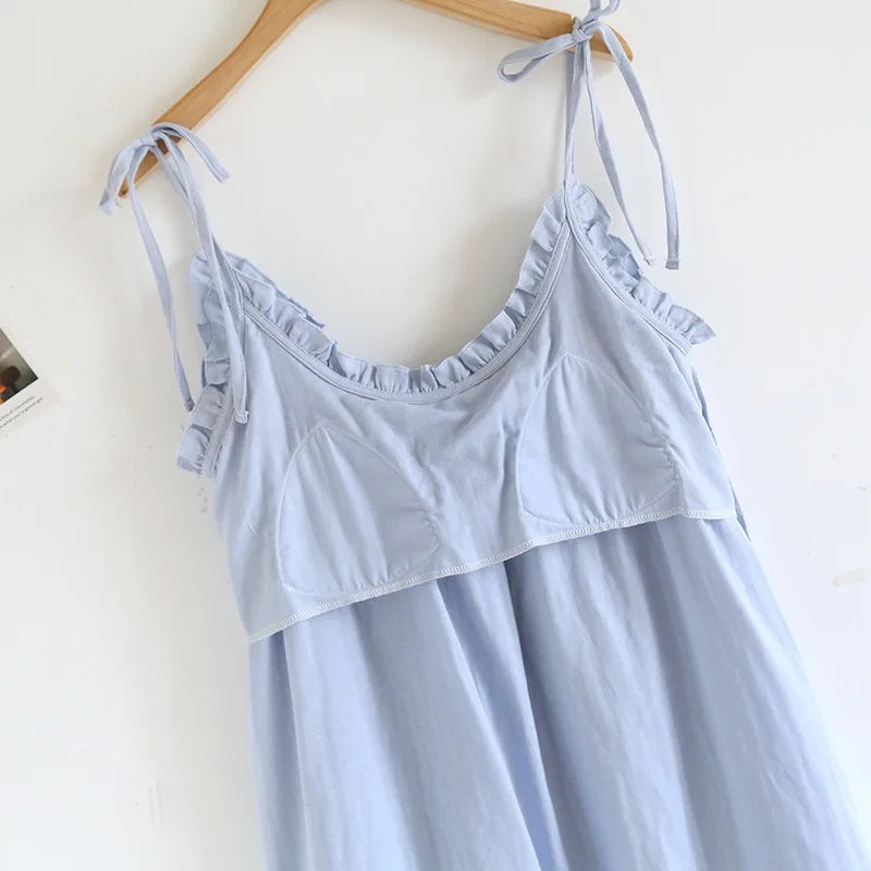 100% Cotton Sleeping Skirt Large Loose Home Skirt with chest cushion Summer Women's Sleeping Skirt Girl's Nightgown