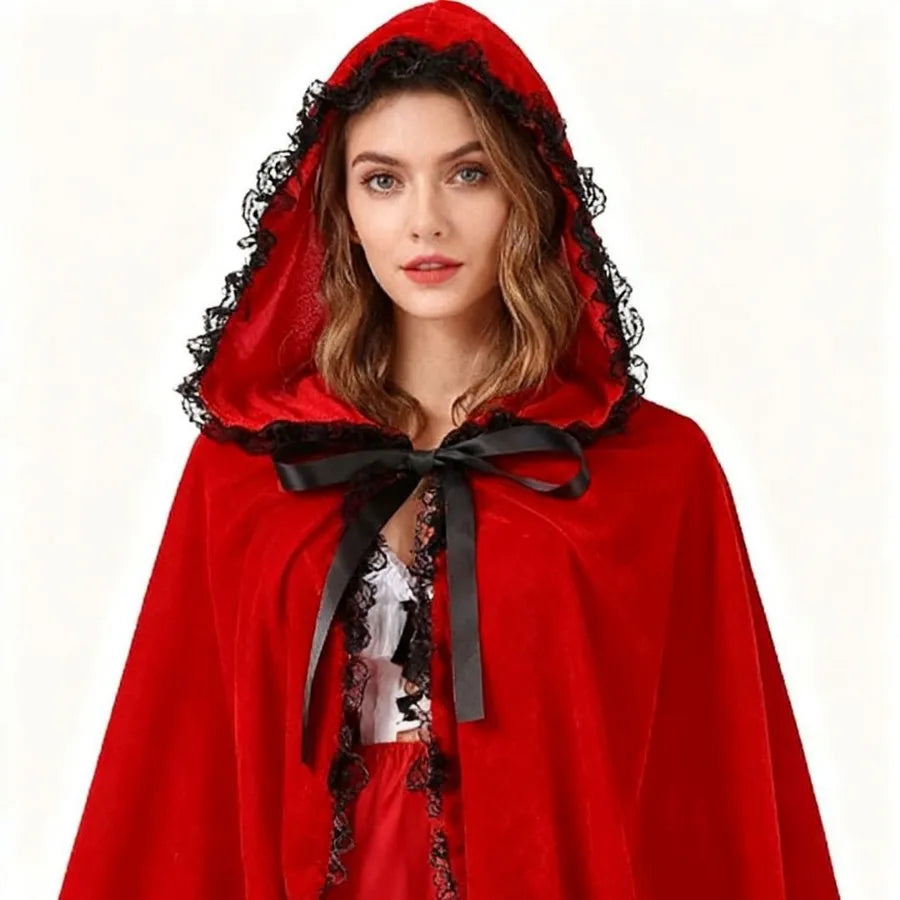 Halloween Costume Party Cosplay Red Hoodie Adult Performance Dress with Hooded Cape