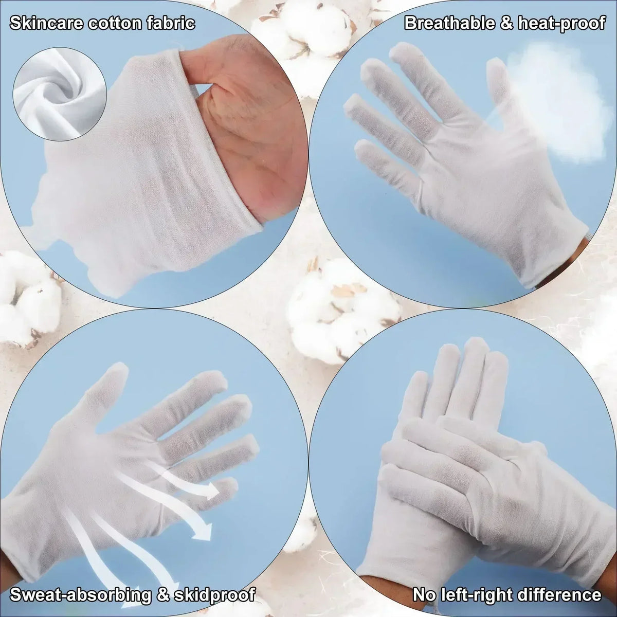 2/100pcs White Protection Gloves for Women Men Cotton Thin Quality Sweat Absorption Driving Workings Household Cleaning Tools
