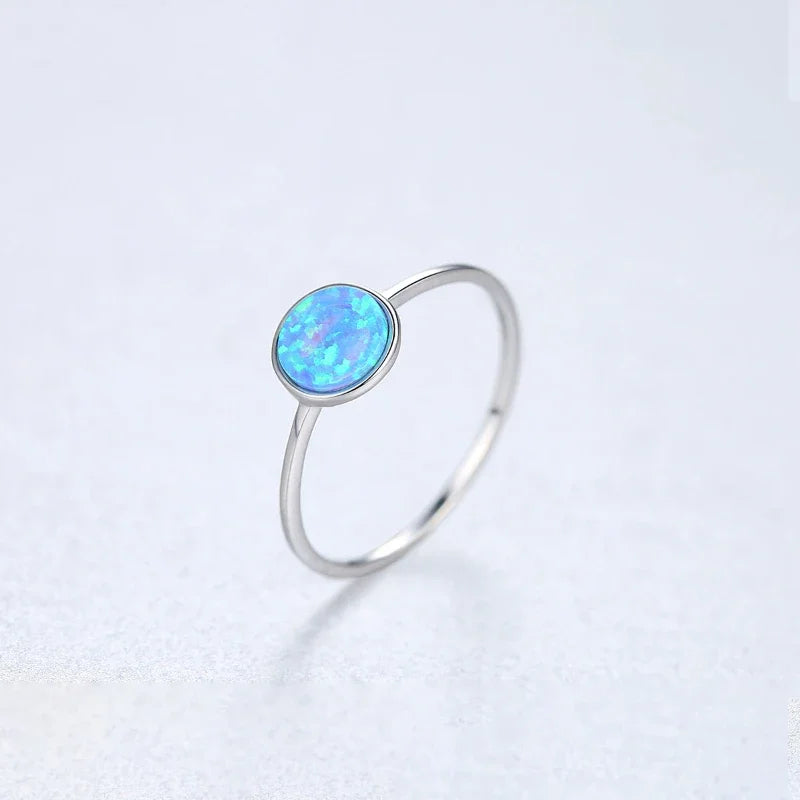 Trumium 925 Steriling silver Round Opal Stone Rings for Women Vintage Simple Ring Anniversary Wedding Gift Trendy Jewelry