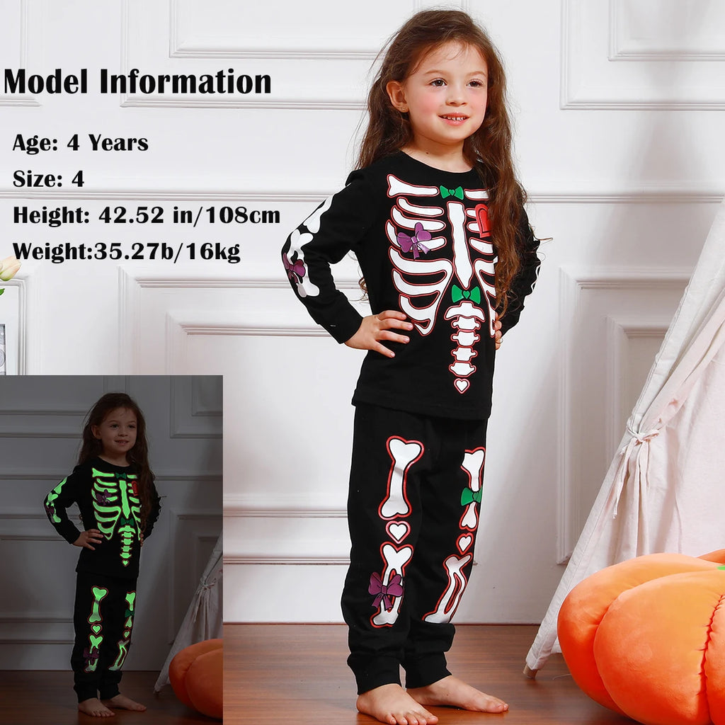 Halloween Costume for Girl Skeleton Glowing Pajamas Toddler Ghost Bone Scary Clothes Child Carnival Dress Up Costume