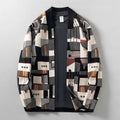 Geometric Oil Painting Camouflage Irregular Cardigan Sweater Men's Plus Size Widened Autumn New Outer Wear Jacket Top Preppy