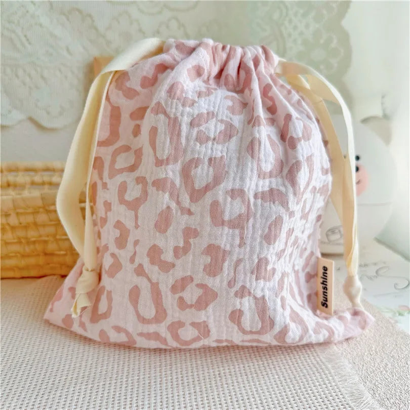 Natural Cotton Mommy Storage Bags Outdoor Baby Diaper Carrier Cute Sunshine Rainbow Printing Drawstring Pouches 27x25cm