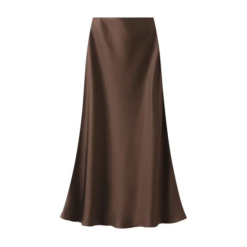 Woman 2025 Satin Skirt Women High Waist Long Skirts for Women Summer Black Midi Skirt Office Elegant Women's Skirts LSK9836