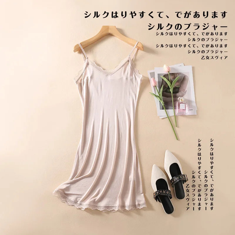 Mulberry Silk V-neck Lace Sexy Suspender Nightdress Ladies' Night Dress Thin Sling Nightdress Women Summer Nightgown
