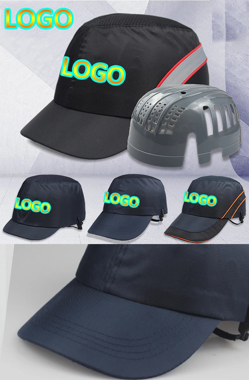 Custom Logo Work Safety Bump Cap Hard Inner Shell Protective Helmet Baseball Hats Outdoor Men Adjustable Safety Protection Hat