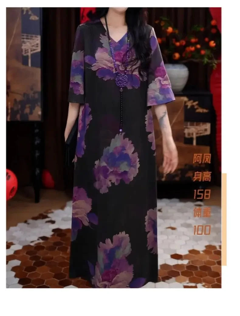 New Elegant Temperament V-neck Dress with New Style of Flesh Covering and Making It Look Thinner than the Knee A-line Skirt