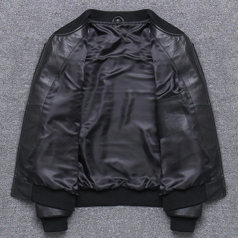 Leder Bomberjacke Herren Fliegerjacke Schwarzes echtes Leder Schaffell Kurz Slim Business Jacke Leder