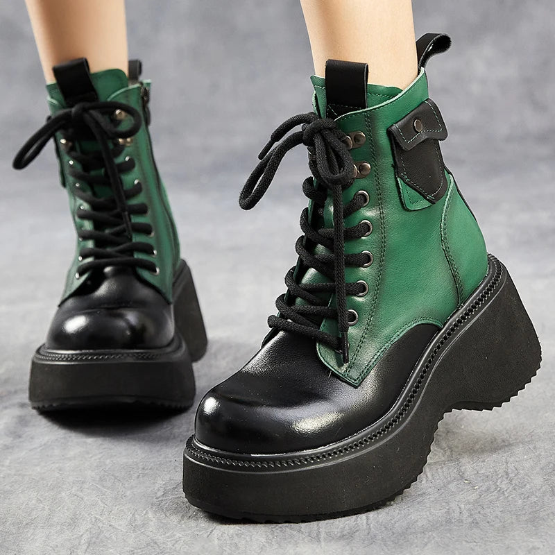 GKTINOO Platform High Heel Boots Genuine Leather 2026 Winter Thick Soled Mixed Colors Round Toe Women Plush Short Boots