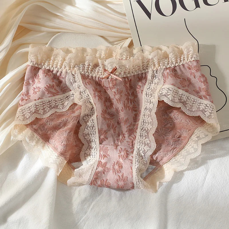 M-XL Sexy Lace Panties Women's Underwear Panty Plus Size Fashion Flower Briefs Mid Waist Seamless Underpants Female Lingerie