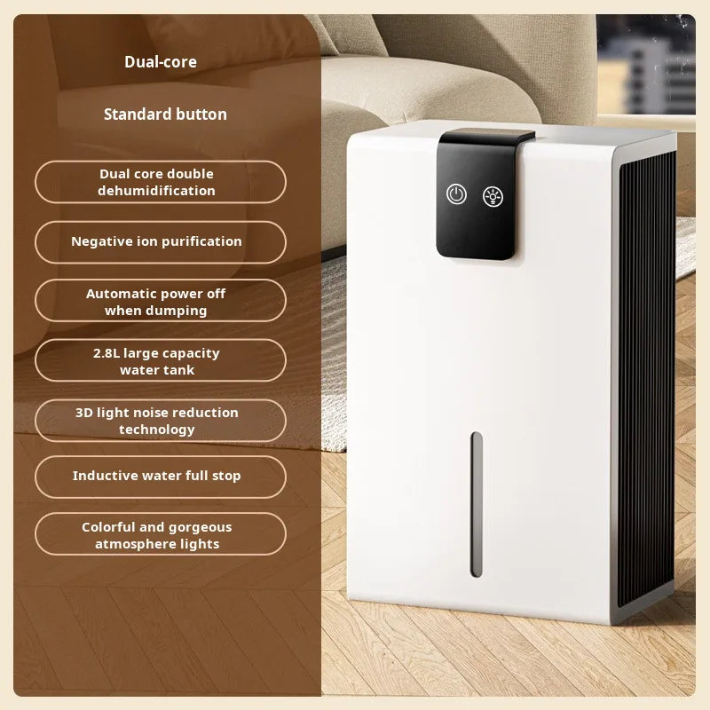 Household Dehumidifier Dryer Moistureproof 2.8L Water Tank Water Full Stop Indoor Purification Air Dryer Basement Dehumidifier