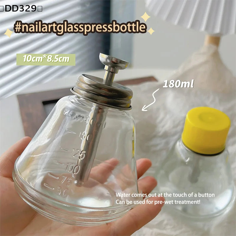 180ML Glass Nail Art Pump Dispenser Cleaner Bottle Liquid Alcohol Bottle Phone Screen Repair Remover Cleaner Bottle 〔DD329〕