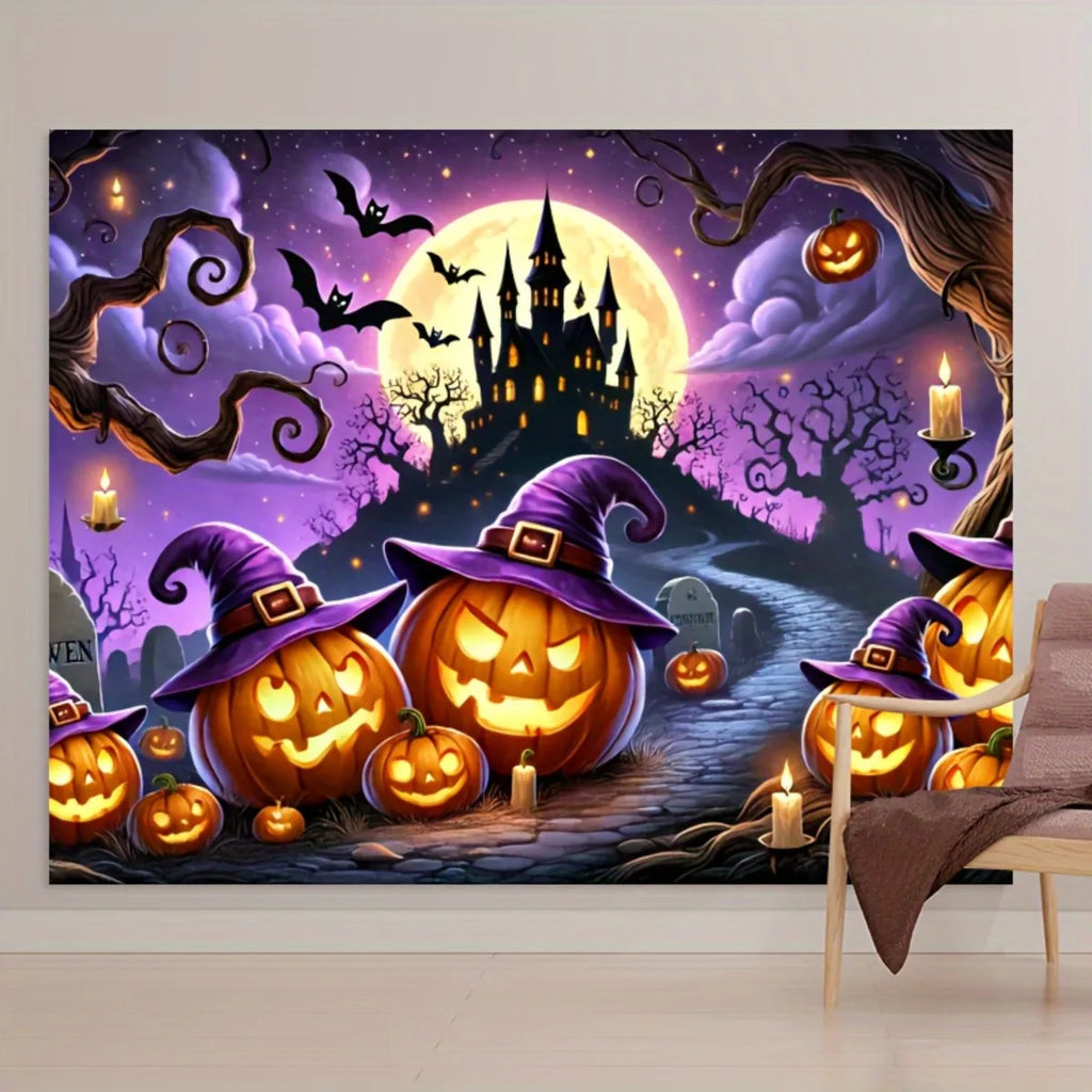 Halloween Pumpkin Witch Background Set - Terrifying Witch, Pumpkin Lanterns, Haunted House - No Electricity Requiredzyc