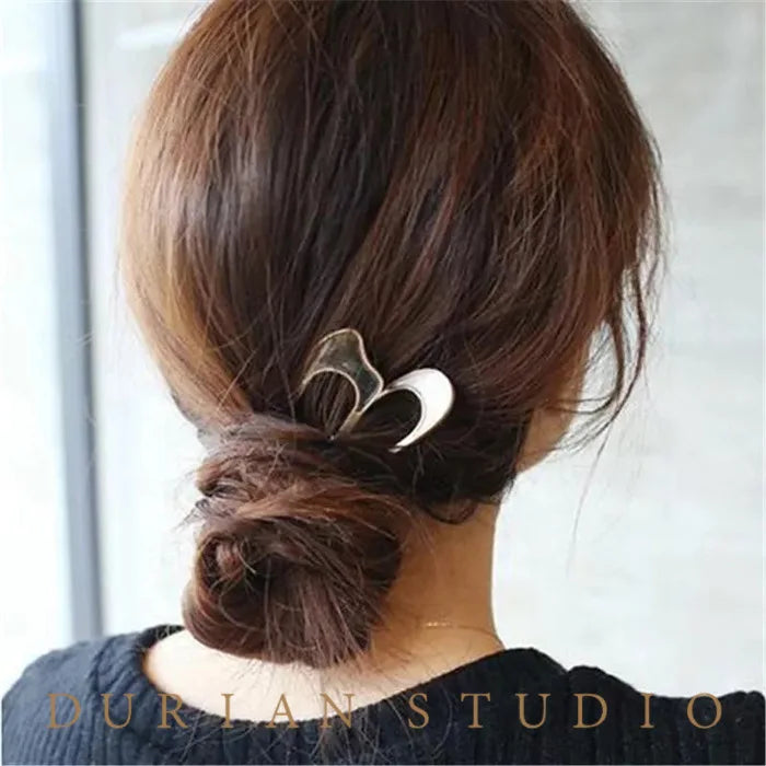 Fashion Luxury Silver Gold Color Elegant Shell Enamel Hairpin for Women Metal U Shape Hair Stick Hairwear Accessories Jewelry