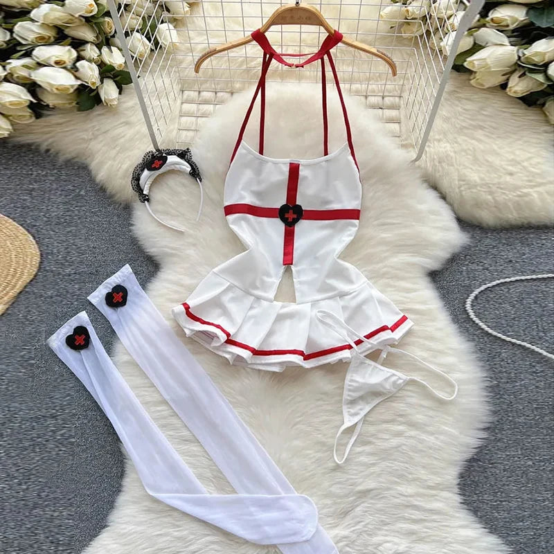 Sexy Cute Sweet Lace Backless Jumpsuit Women Slim Fit Bodysuit Girl Strap Bow knot Cosplay Hot Sweet Bow Ribbon Lingerie Dress