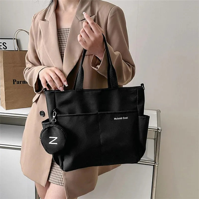 Oxford Design Double Sided Pocket Tote Bag Teen Women Large Capacity Handbag Single Shoulder Crossbody Bag with Round Coin Purse