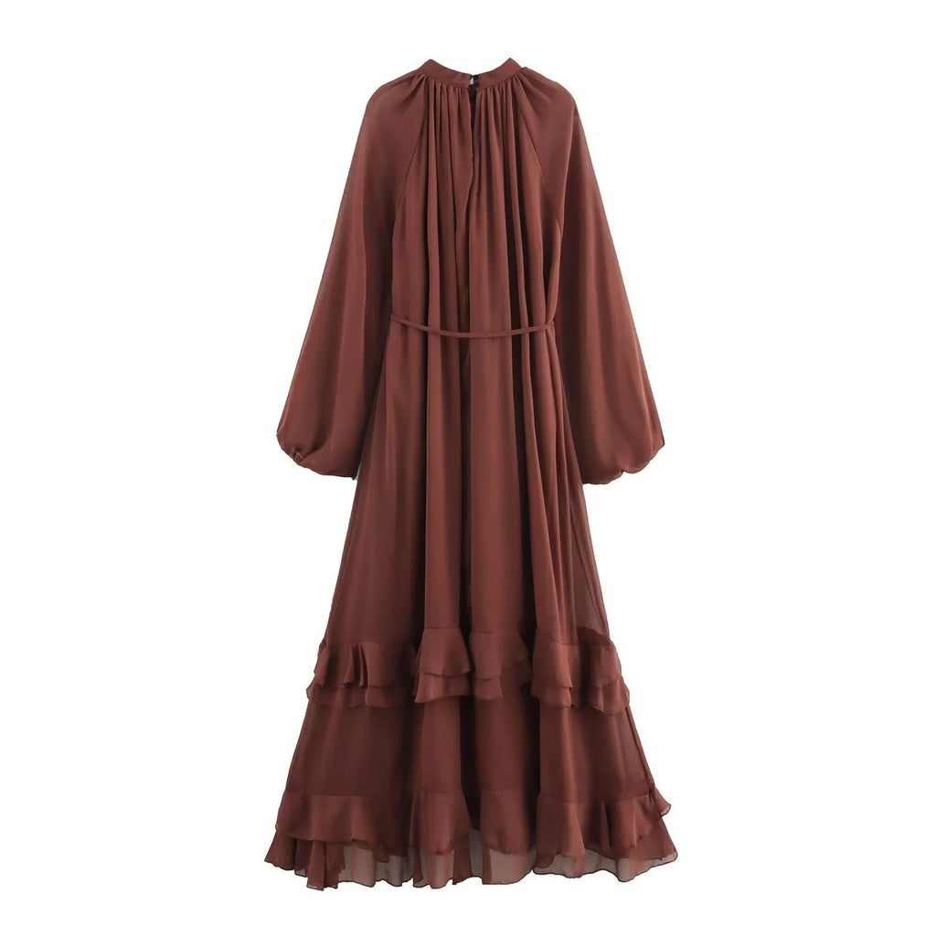 Elegant Dress With Ruffled Long Sleeves Bohemian Dress With Tie Straps And An Irregular Hem Trendy New Women Dress Spring Summer