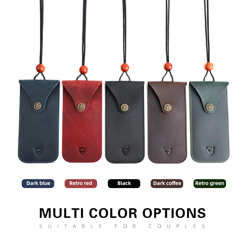 Solid Color Genuine Leather Reading Glasses Bag Case Handmade Leather Sunglasses Pouch Simple Eyewear Storage Pocket Accessories