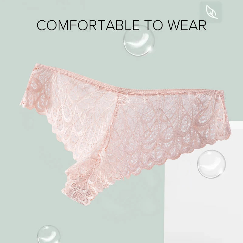Sexy Lace Thong Low Waist Lace Transparent Panties Women Hollow Out Breathable G String Briefs Underwear Lingerie