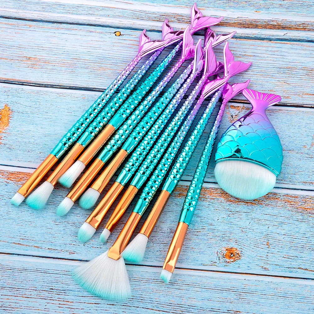 10/11-Piece Mermaid Makeup Brush Set – Creative & Cute Cosmetic Kit for Girls, Perfect Birthday Gift