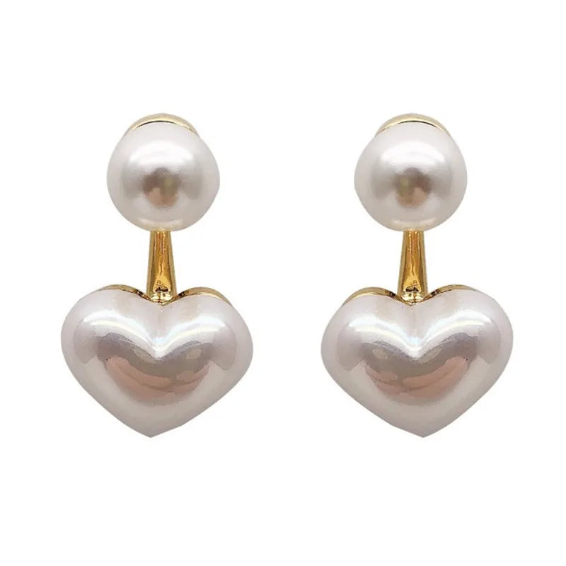 KOTiK New Fashion Contracted Heart Pearl Fine Earrings Joker Sweet Elegant Temperament Women Wedding Earrings Jewelry Gifts