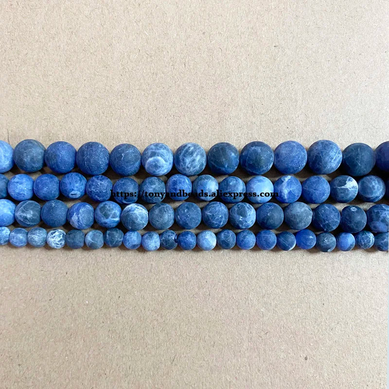 Natural Stone Matte Dark Blue Sodalite Round Loose Beads 15" Strand 4 6 8 10 12MM Pick Size For Jewelry Making DIY
