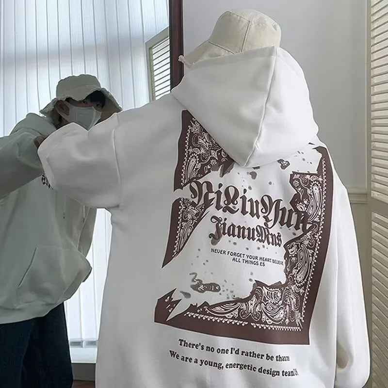 【M-8XL】American Retro Creative Poker Card Printed Hoodie for Men Fashionable and Trendy Street Loose Oversized Jacket for Men