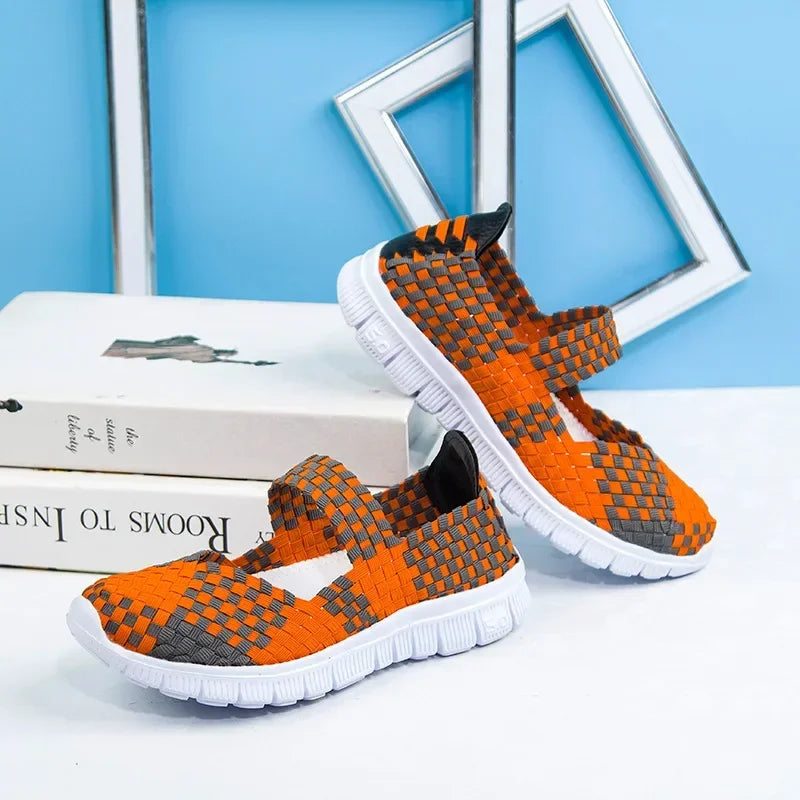 Plus Size Women Flat Shoes  Elastic Band Weave Shoes Women Comfort Flat Shoes Women Casual Loafers Zapatos De Mujer