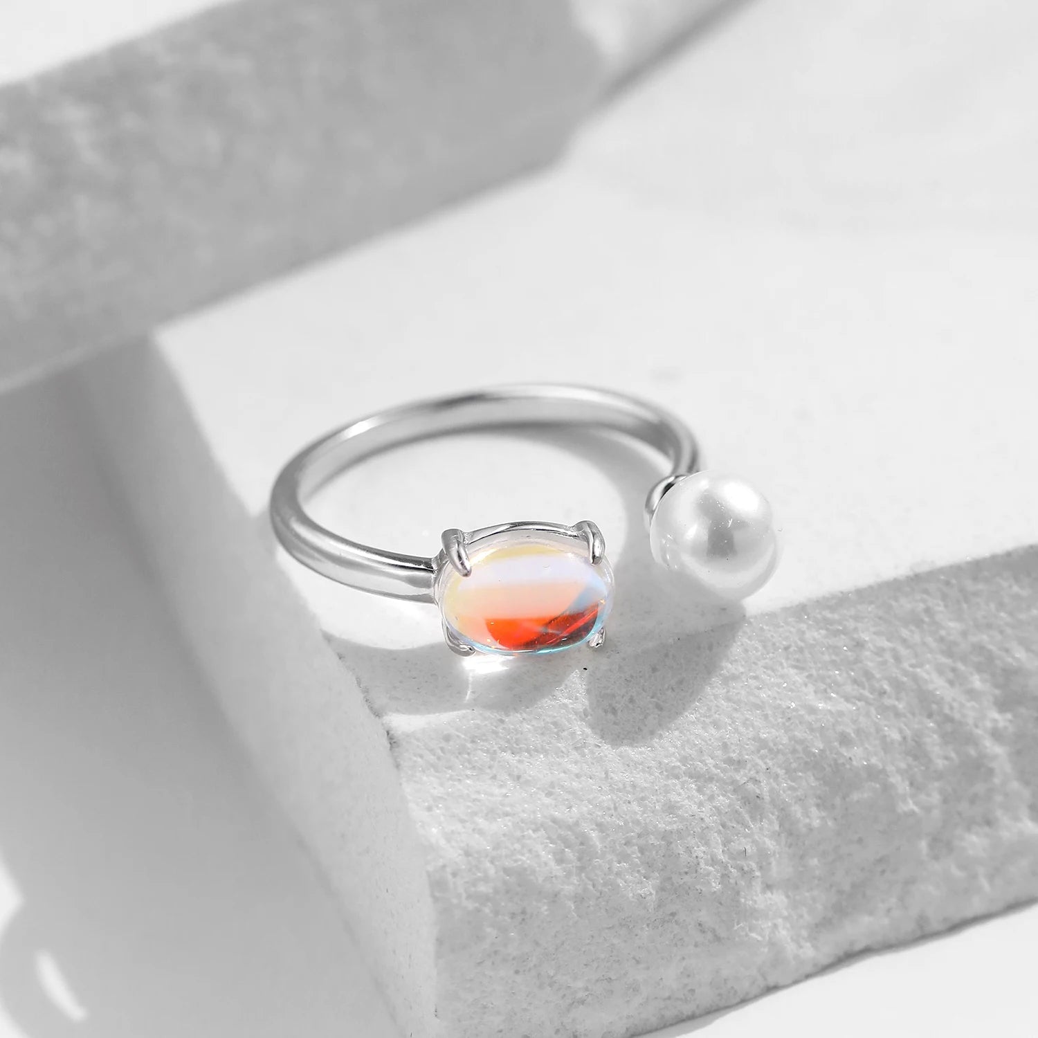 MODIAN 925 Sterling Silver Fine Jewelry Daily Accessories Charming Elegant Moonstone Crystal Pearls Adjustable Rings For Women
