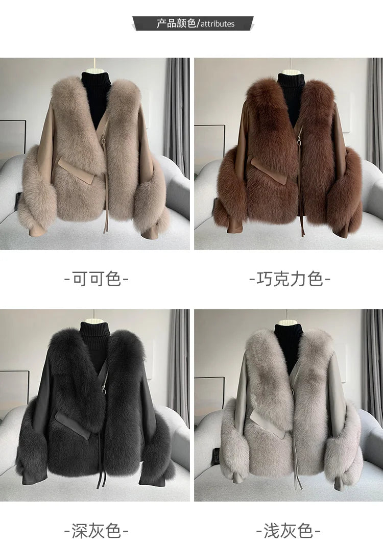 OFTBUY 2022 Real Fur Coat Winter Jacket Women Natural Fox Fur Genuine Leather Outerwear  Streetwear Locomotive Thick Warm New