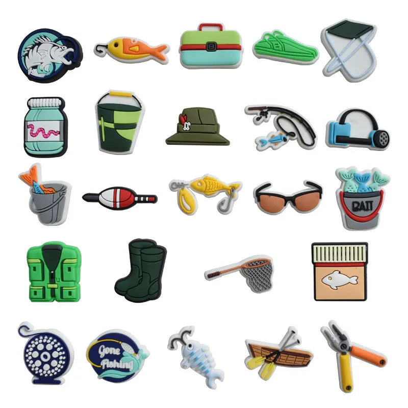 Go fishing Serie PVC Schuh-Charms Hausschuhe Schnallenkombination Passend für Armbänder Zubehör Dekoration Bänder Geschenk Unisex Party