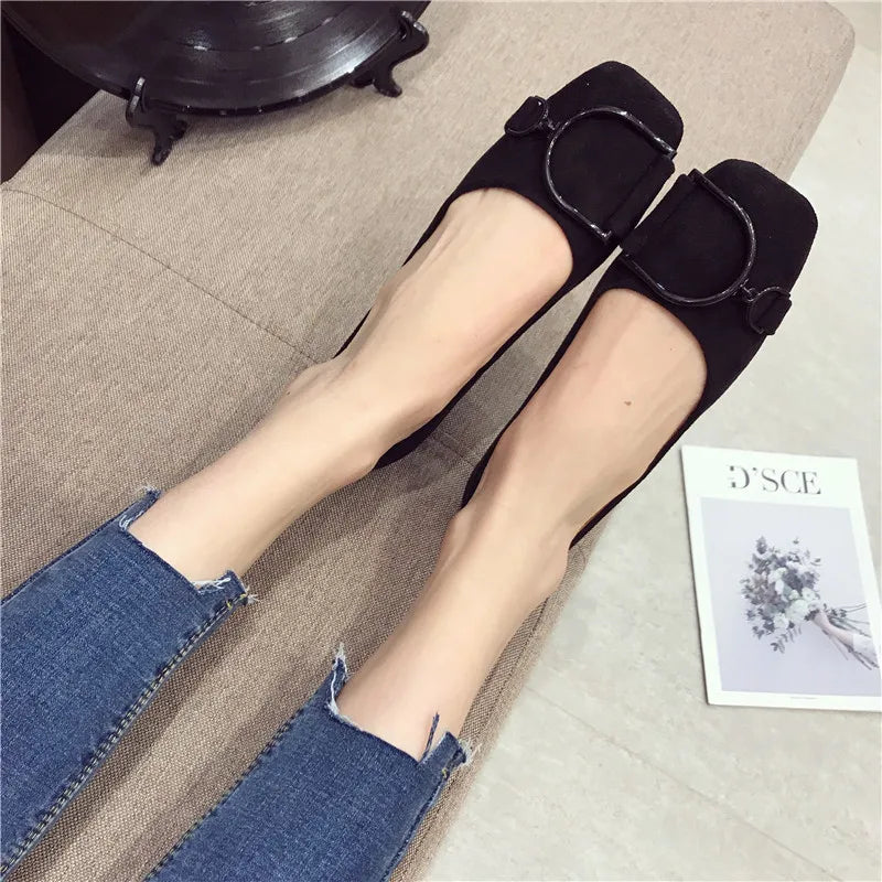 Flat Shoes for Women Spring 2023 New Suede Square Toe Shallow Cut Flat Bottomed Lefu Soft Bean Shoes Ladies big size 44 45 46
