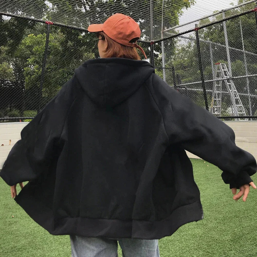 High Street Hoodie Herren einfarbig Reißverschluss Langarm lockere Jacke Mäntel lässiger Kapuzenpullover Y2K Mode Outdoor-Kleidung