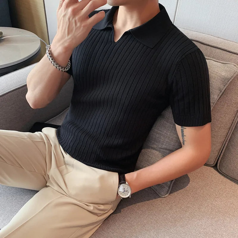 2021Top Grade New Summer Mens Polo Shirts With Short Sleeve Turn Down Collar Casual Knit Solid Colo Tops Fashions Men Clothing