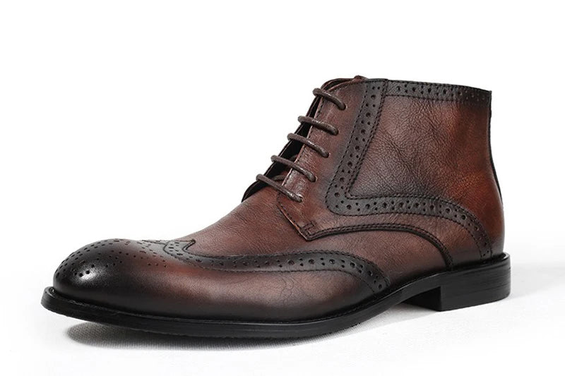 British Brock Carved Leather Boots Retro Business Formal Leather Shoes Fashion Men's Boots Cowhide Men's Short Boots