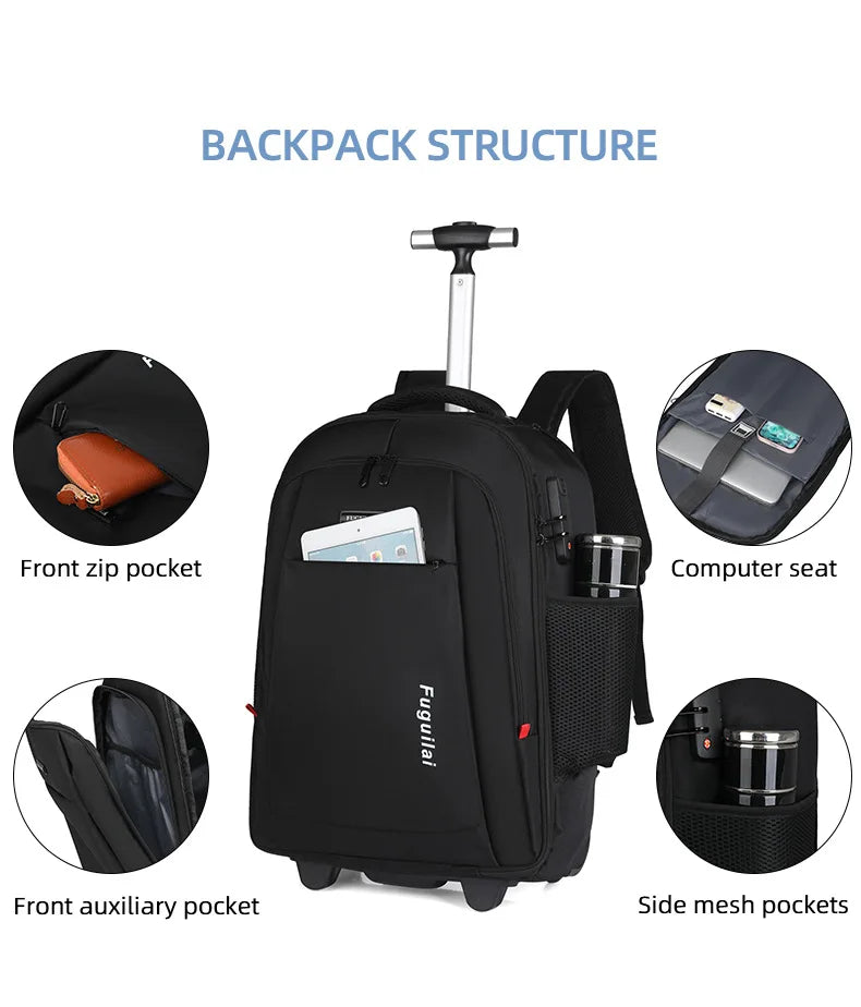 Men Trolley Backpack Rolling Luggage Travel Backpacks Trolley Bag with wheels Business Wheeled Backpack Cabin Carry on Luggage