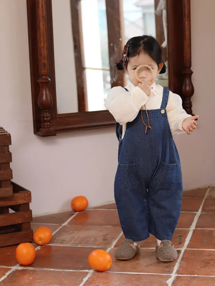 2025 Autumn New Baby Girls Cute Rabbit Ears Denim Overalls Solid Infant Sleeveless Jumpsuit Toddler Casual Strap Jean Trousers
