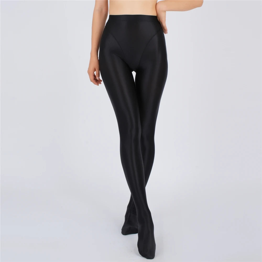 Sexy Women Thin Sheer See Through High Waist Sexy Tight Silk Shiny Pencil Pant Oil Glossy Candy Color Yoga Leggings Pants