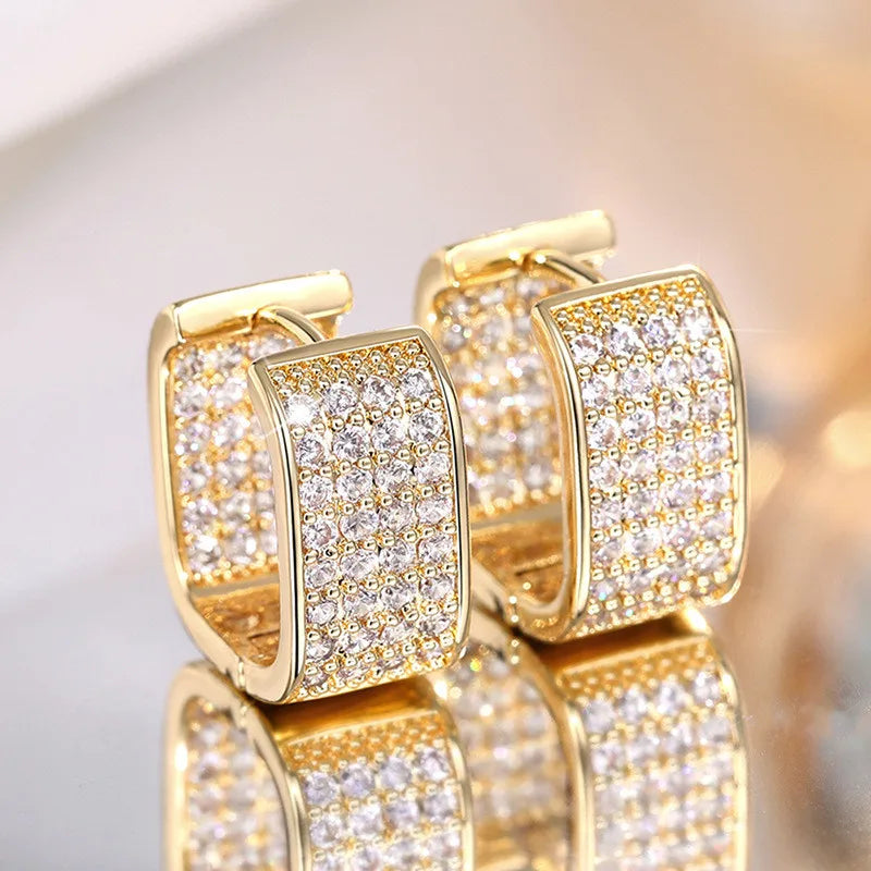 Original 925 Sterling Silver Full Zircon Earrings for Women Square Hoop Earrings Silver 925 Trendy Wedding Party Jewelry