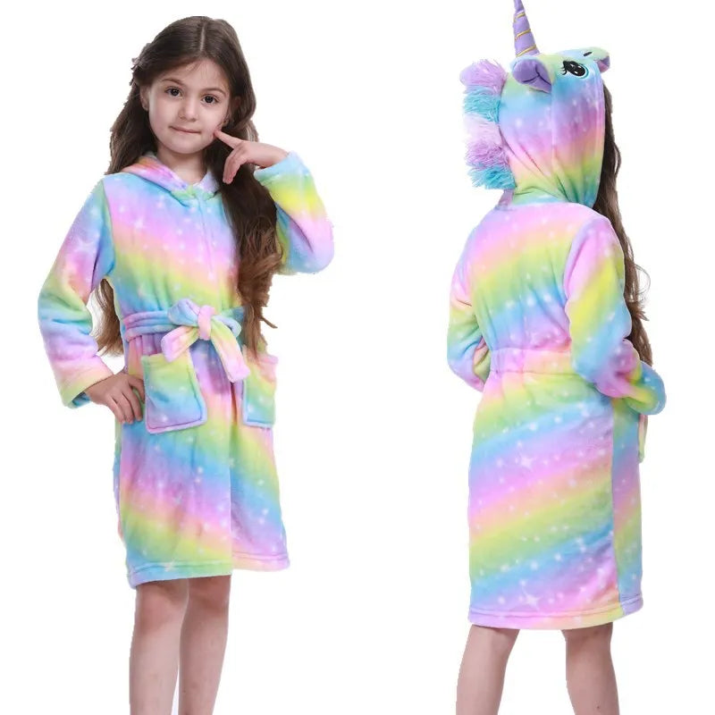 Pink Princess Bath Robe for Girls 3 4 5 6 7 8 9 10 11 12 Years Unicorn Kids Bath Towel Robe Kigurumi Winter Baby Girls Bathrobe