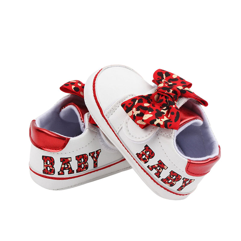 Citgeett Autumn Infant Baby Girl Sneaker Bow Letters Leopard Print Flats First Walking Shoes Casual Daily Shoes