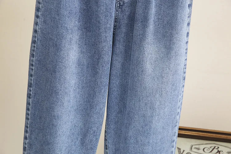 L-6XL Plus Large Size Baggy Jeans Women High Waisted Jeans Woman Mom Jeans Loose Denim Harem Pants Elastic Waist Blue
