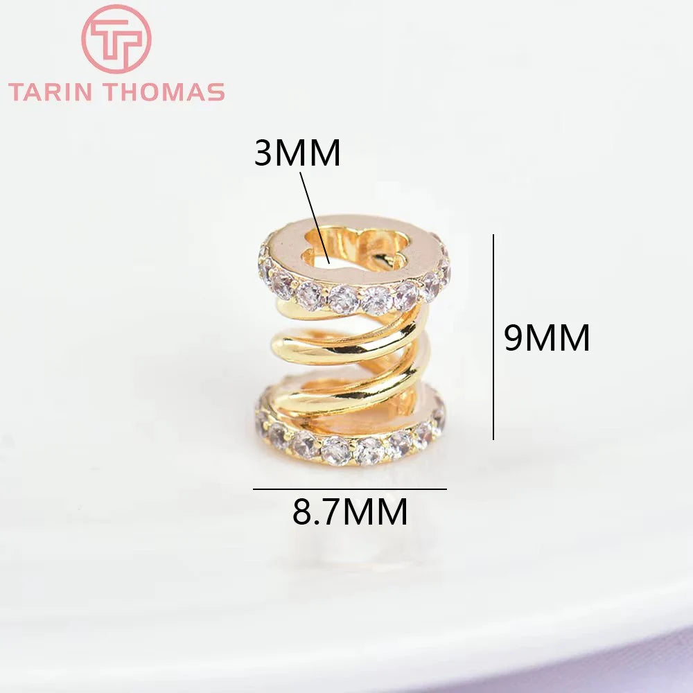 (5682)2PCS 8.7x9MM 24K Gold Color Brass with Zircon Spring Shape Spacer Beads Bracelet Beads High Quality Jewelry Accessories