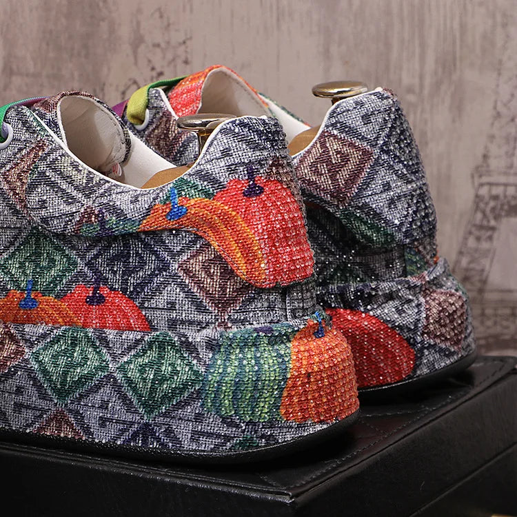 Sneakers Casual Mens Designer Bling Graffiti Board Shoes Fashion Microfiber Leather Breathable Increased Internal Platform Shoes